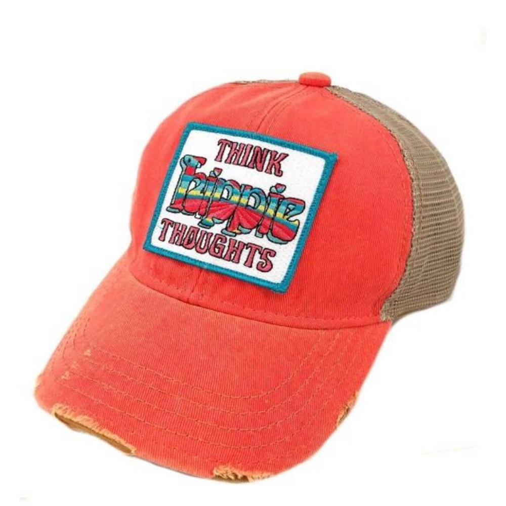 Judith March Distressed Baseball Trucker Hat Cap Patch Think Hippie Thoughts
